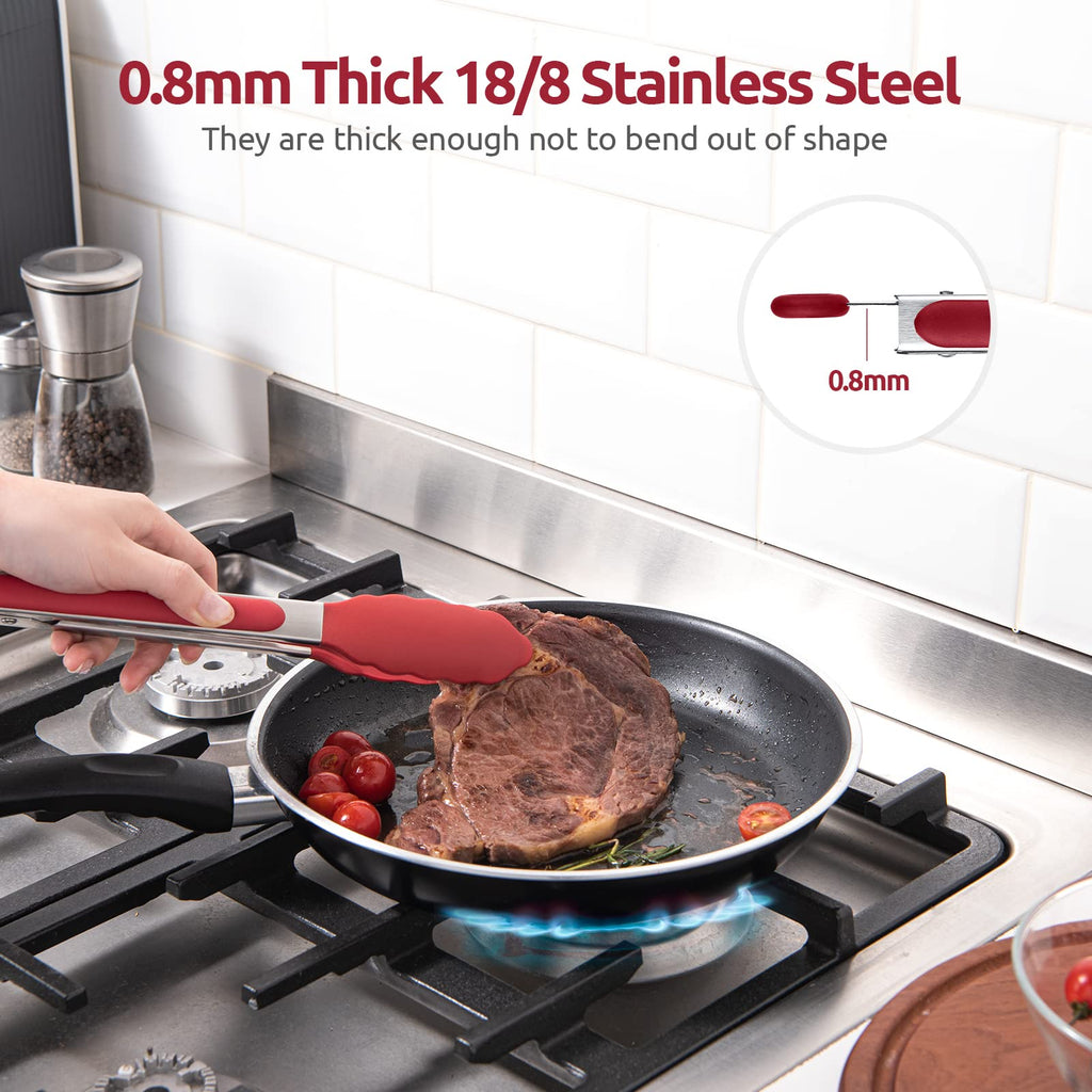 U-Taste Kitchen Tong for Cooking, 480ºF Heat-Resistant Silicone, 9in/Red