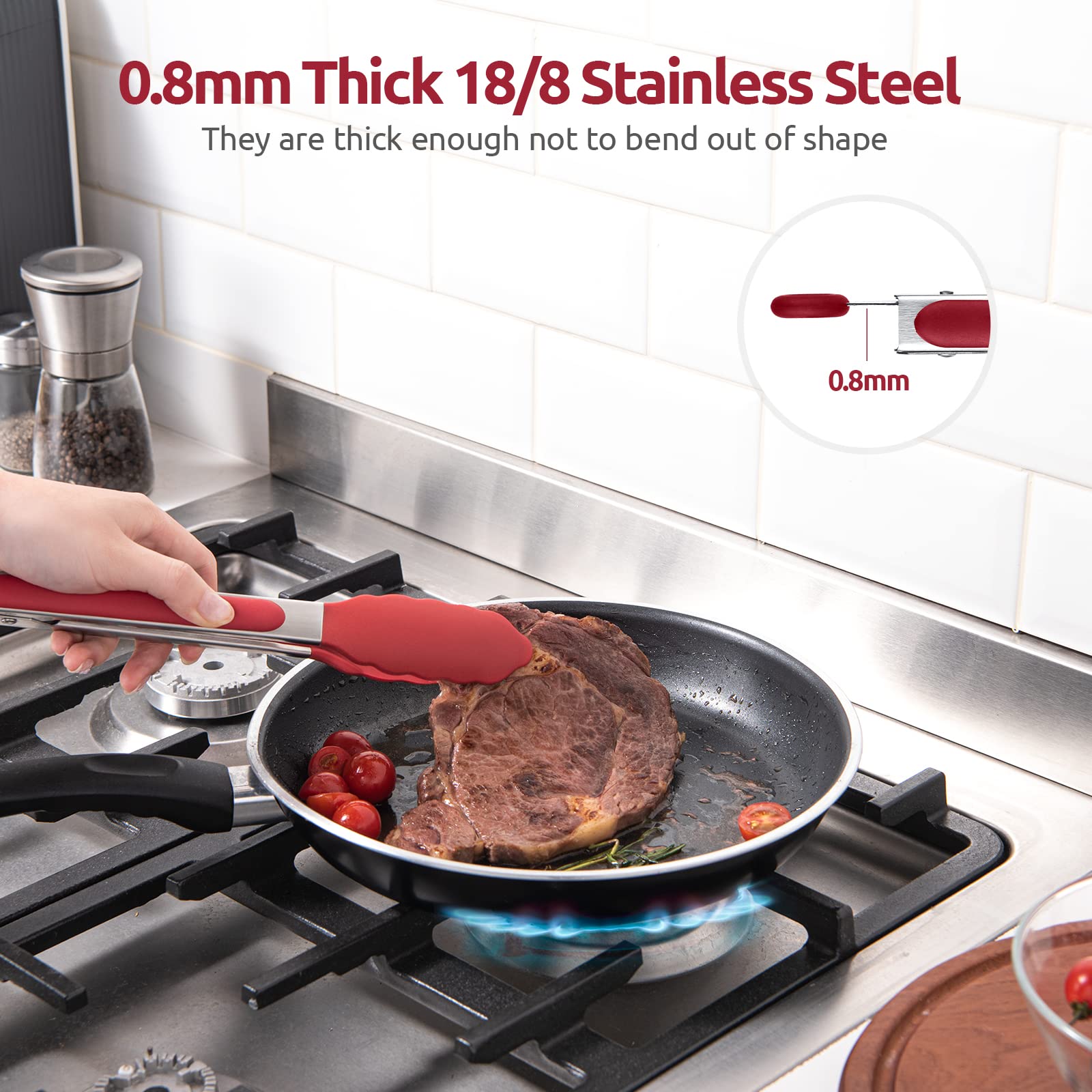 U-Taste Kitchen Tong for Cooking, 480ºF Heat-Resistant Silicone, 9in/Red
