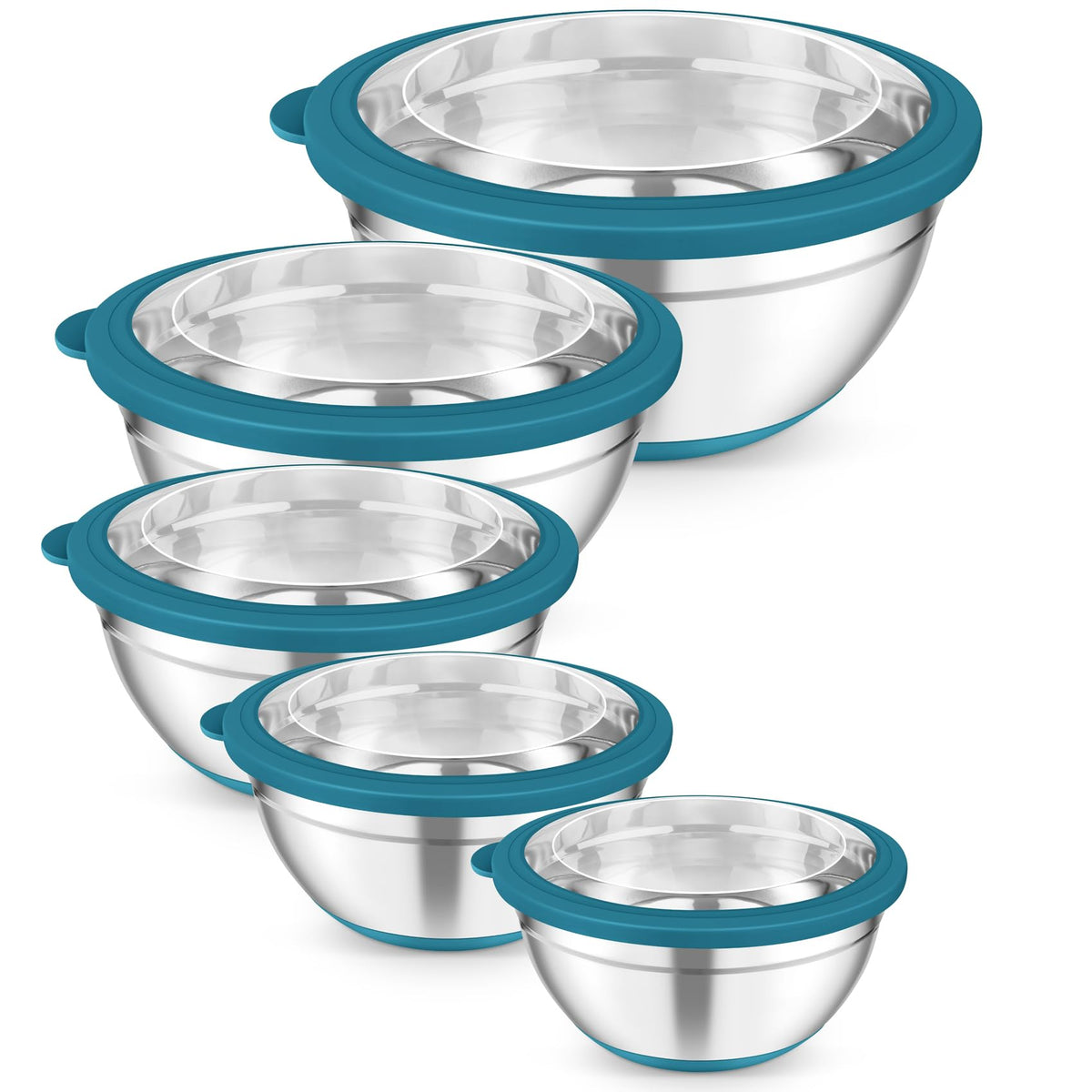 TeamFar Mixing Bowls, Salad Bowls with Transparent Airtight Lids, Colorful