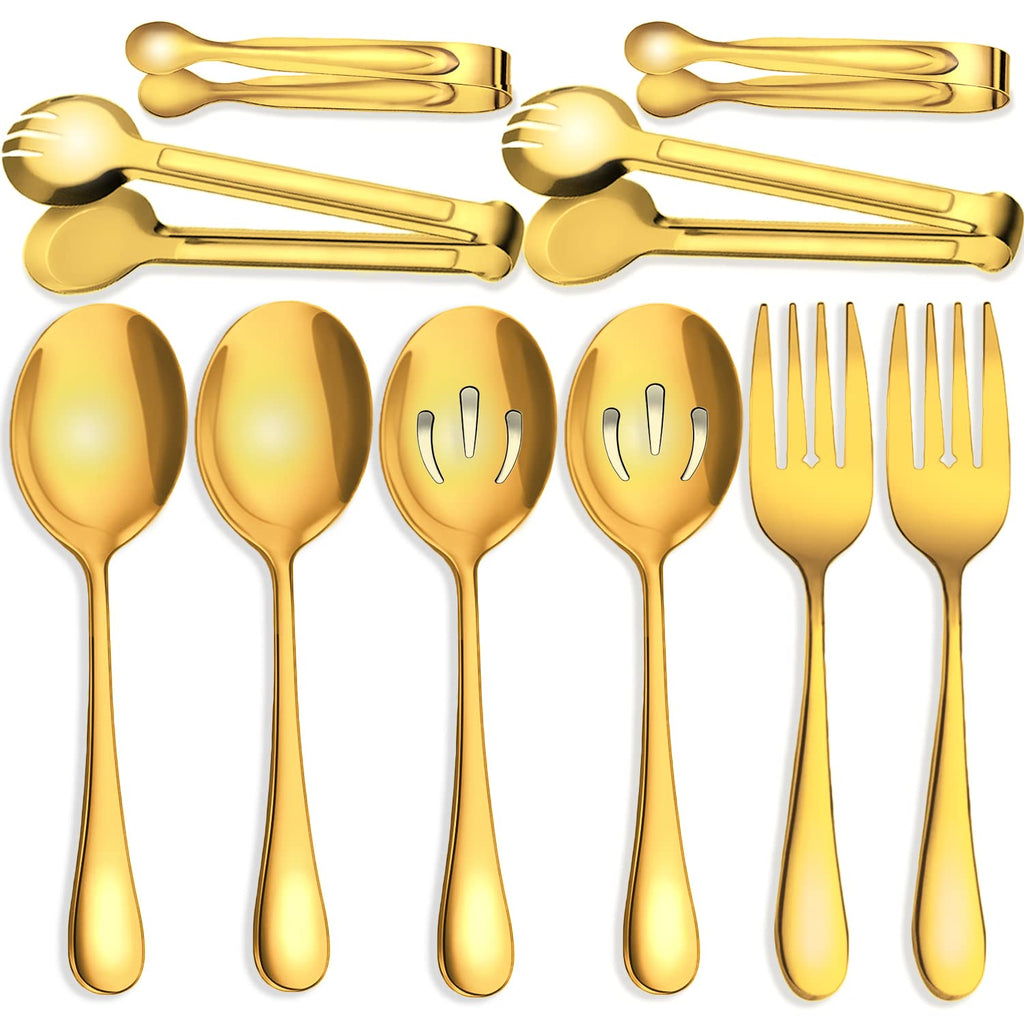 IAXSEE 11 PCS Serving Utensils, Large Stainless Steel Spoons Forks Tongs, Pie Server, Great for Hostess Buffet Catering Banquet Party, Black