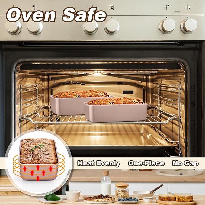 LIANYU Loaf Pans for Bread Baking, 9×5 Inch Stainless Steel Loaf Bread Tins, Non-Stick Baking Pans for Homemade Banana Sandwich Sourdough, Healthy & Sturdy, Set of 2, Rose Gold