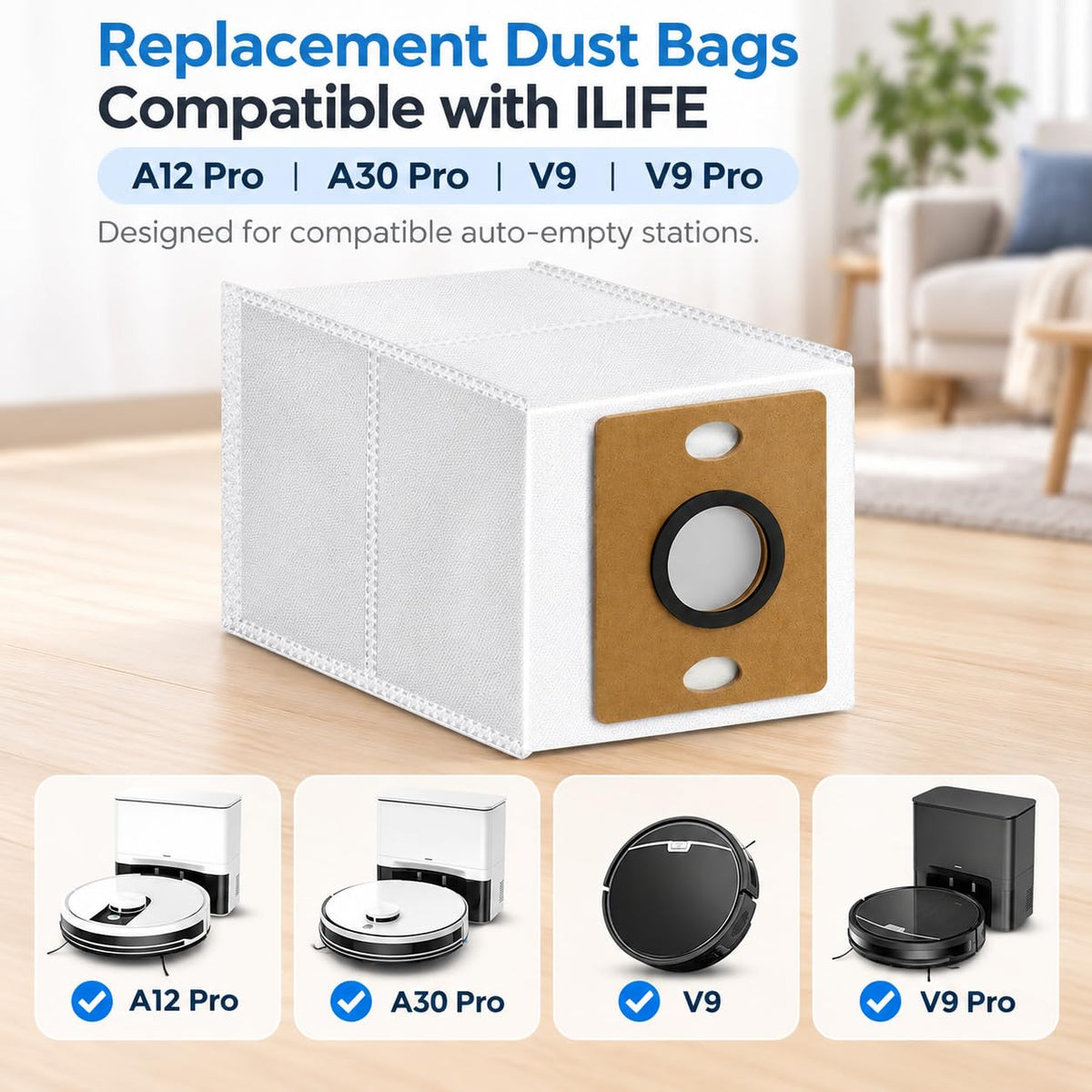 Bluevisk 14 Pack A30 Pro Dust Bags for ILIFE A12 Pro/A30 Pro/V9/V9 Pro/Robot Vacuum Bags 3.2 L Large Capacity Heavy Duty Bags for Home Vacuum