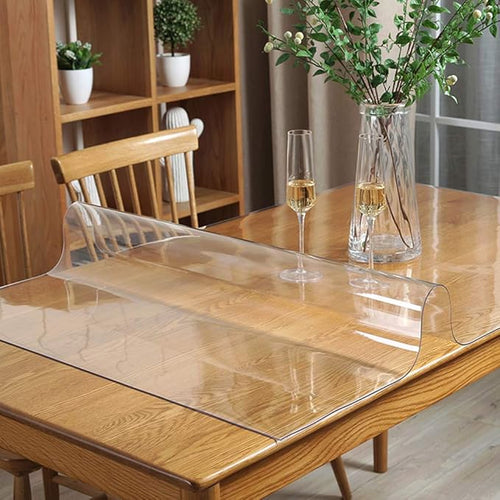 14x14 Clear Plastic PVC Wood Desk Protector Pad Rectangle Thick Clear Plastic Vinyl Tablecloth Furniture Protective Desktop Liner Cover Waterproof Computer Tabletop Protection Desk Blotter Mat Pad