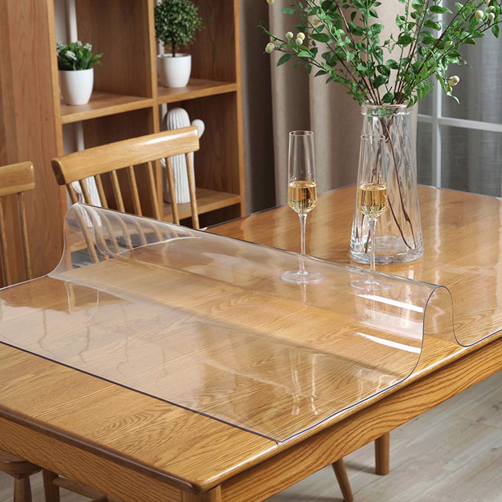 Wadrac Clear Table Protector Plastic Table Cloths PVC Night Stand Table Cover Mat Office Desk Mat Shelf Surface Protection Crystal Children Painting Cover Pad Transprent Rectangular 40x87 inch