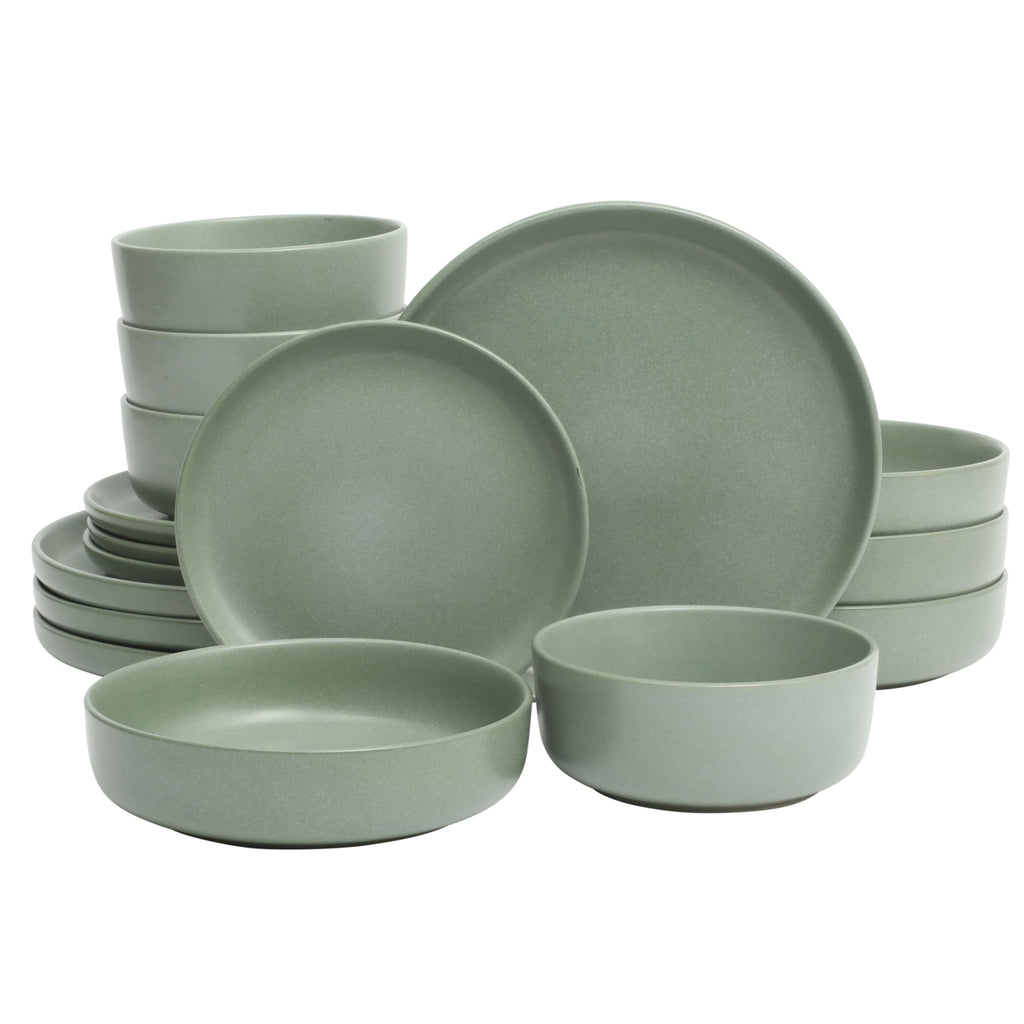Gibson Elite Mayfair Bay 16-Piece Embossed Double Bowl Dinnerware Set, Service for 4 – Blue Stoneware Plates and Bowls