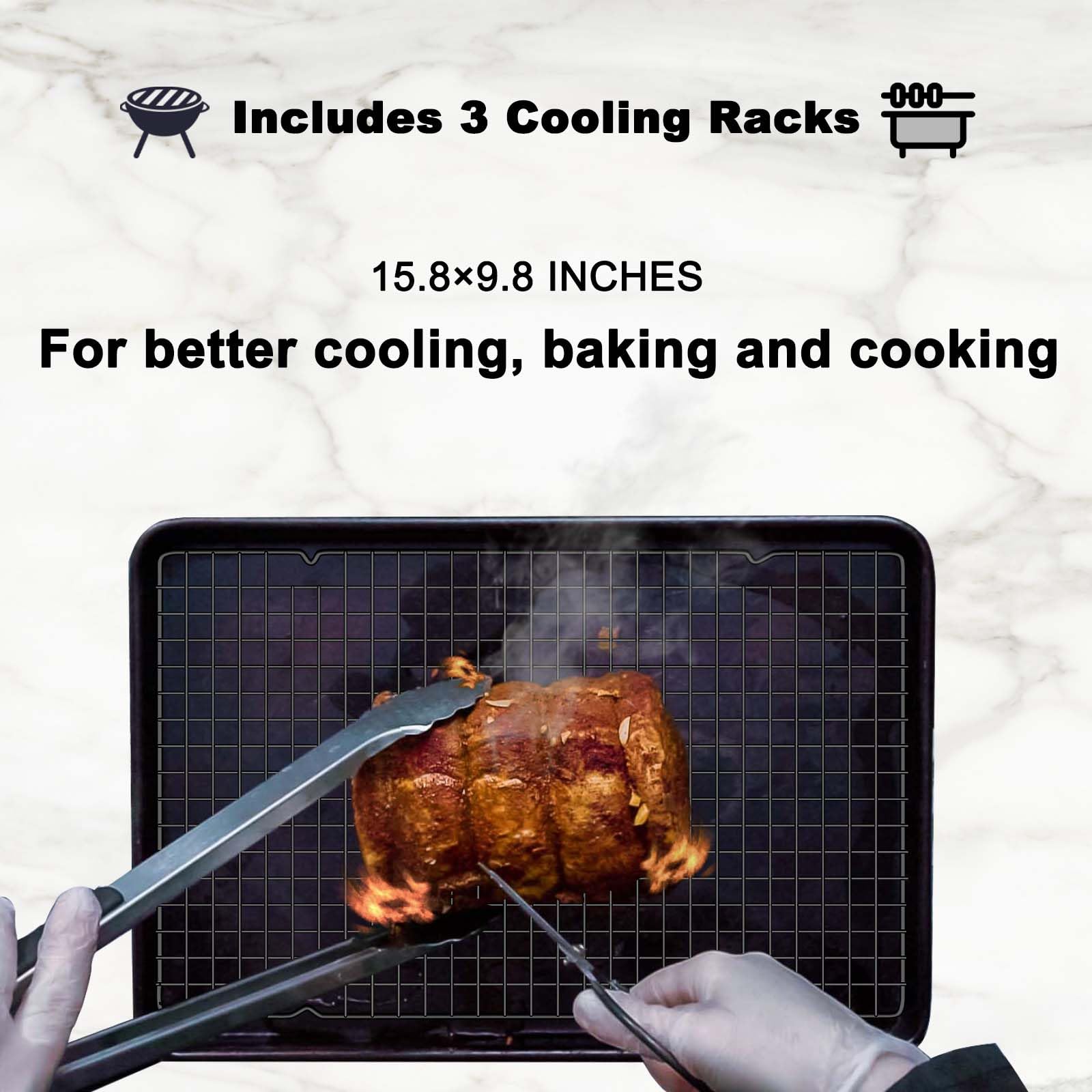 Hunnycook 15.8”×9.8” Cooling Rack, 3P Stainless Steel Baking Rack, Oven Safe Cooling Racks for Cooking and Baking, Black Roasting Rack & Wire Rack & Cookie Cooling Rack for Roasting, Grilling, Drying