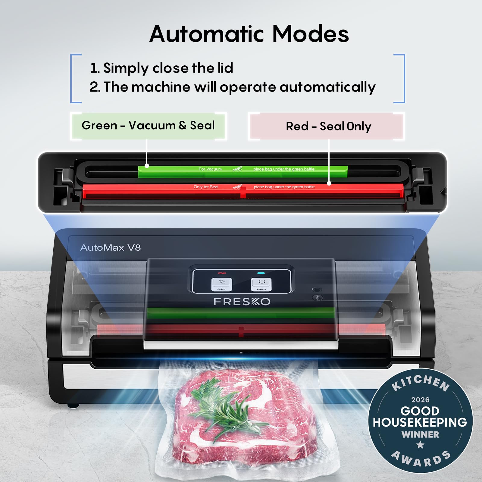 FRESKO Automatic 95Kpa Food Vacuum Sealer Machine, Auto Dry-Wet Detection
