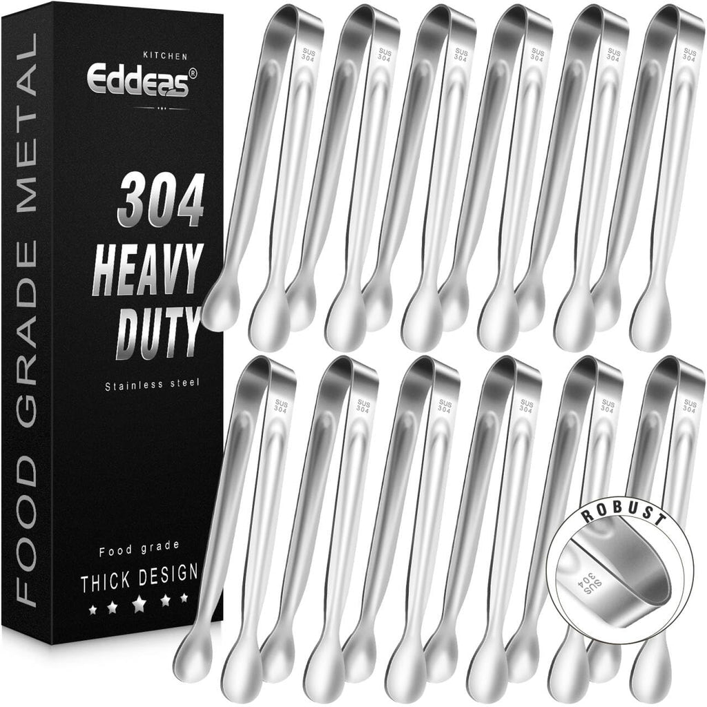 12PCS Mini Tongs For Serving, 2 Sizes 6 & 4 Inch Ice Tongs Mini Gold Sugar Stainless Steel Tong, Small Kitchen Tiny Food Tongs for Appetizers,Tea Party, Coffee Bar,Desserts & Ice Bucket