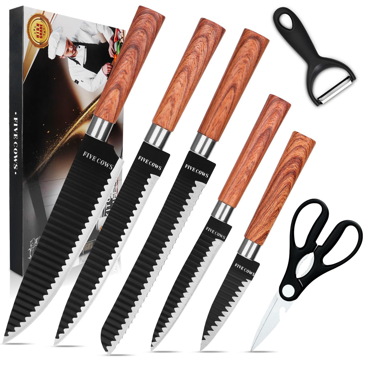 14 Pcs Kitchen Knife Block Set with Sharpener German High Carbon Stainless Steel Chef Knives, Razor-Sharp & Durable, Lightweight Anti-Slip Handle, Professional Set for Home & Kitchen (Red)