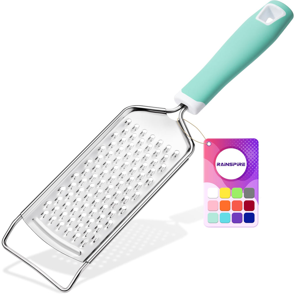 Rainspire Professional Cheese Graters for Kitchen Stainless Steel Handheld, Metal Lemon Zester Grater With Handle For Cheese, Chocolate, Spices, Kitchen Gadgets Tools, Soft Grip Handle (Blue)