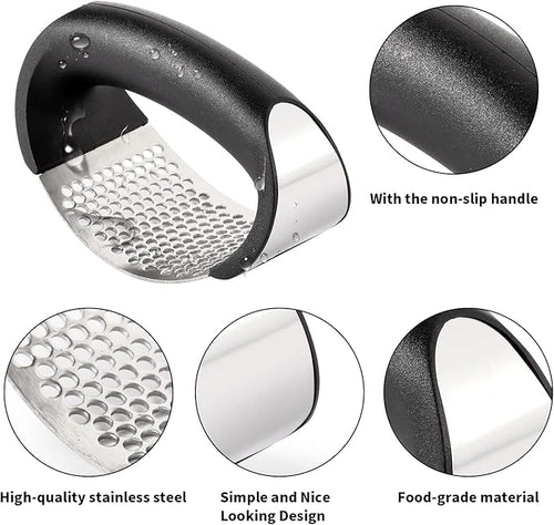 2 Pack Garlic Press Rocker, Stainless Steel Garlic Mincer with 2 Peelers, 2 Scrapers and 2 Brushes | Garlic Crusher Garlic Chopper for Smashing Garlic