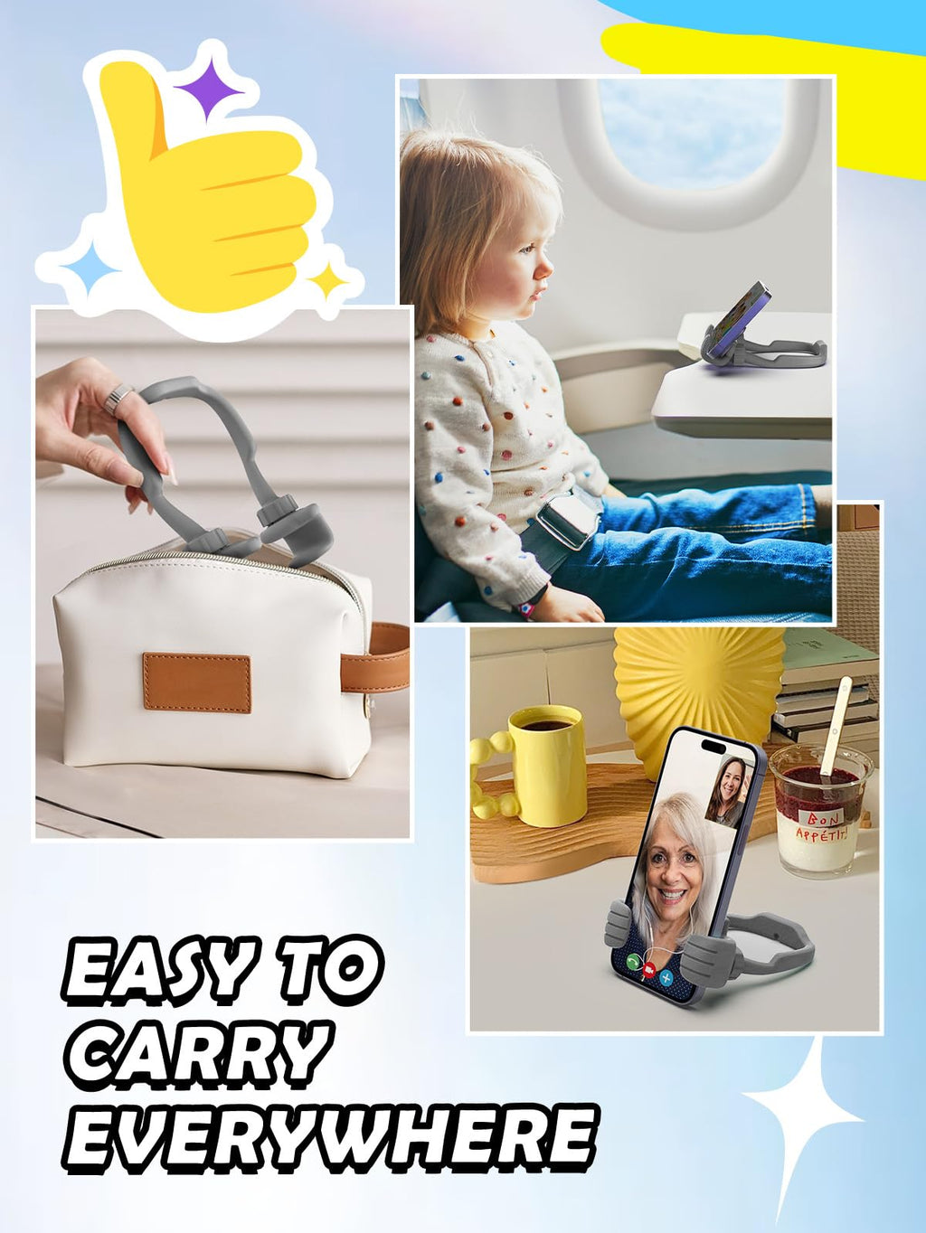 Stocking Stuffers for Teens Boys Girls Cell Phone Stand: Upgrade Adjustable Thumbs Up Lazy Phone Holder for Desk Fun Birthday Gifts for Grandma Adults Husband from Wife (Grey, 1)