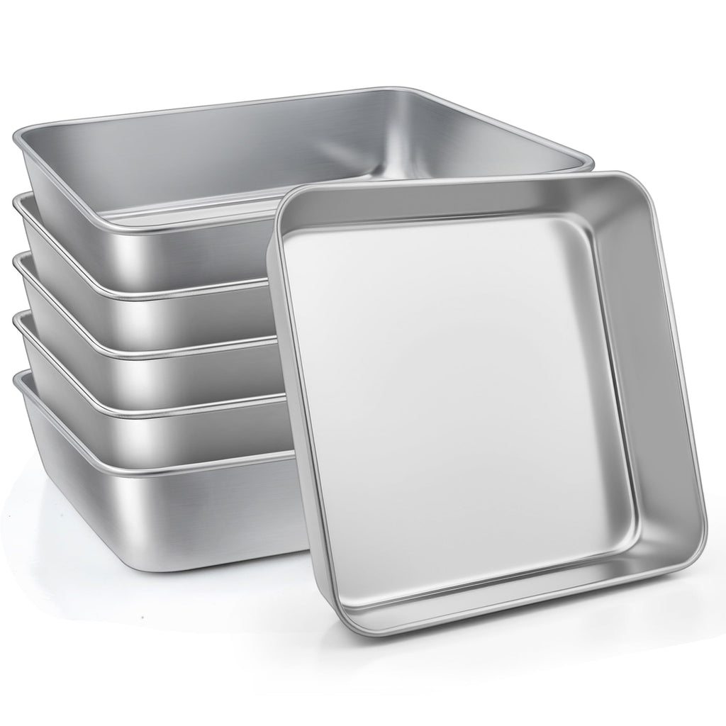 LIANYU 3 Pack 8 x 8 Inch Square Baking Cake Pan, Stainless Steel Cake Molds