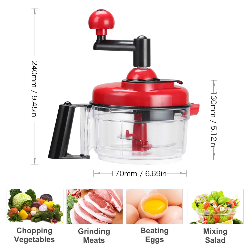 Cambom Manual Food Chopper Vegetable Chopper Hand Food Processor, Mixer, Blender, Whipper, Egg White Separator, Mincer, Grinder, Dicer with Clear Container 1200ml BPA Free Strong