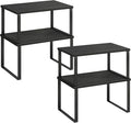 SONGMICS Cabinet Organizer Shelf, Set of 4 Kitchen Counter Shelves, Kitchen Storage, Spice Rack, Stackable, Expandable, Metal and Engineered Wood, Ink Black and Ebony Black UKCS027B01