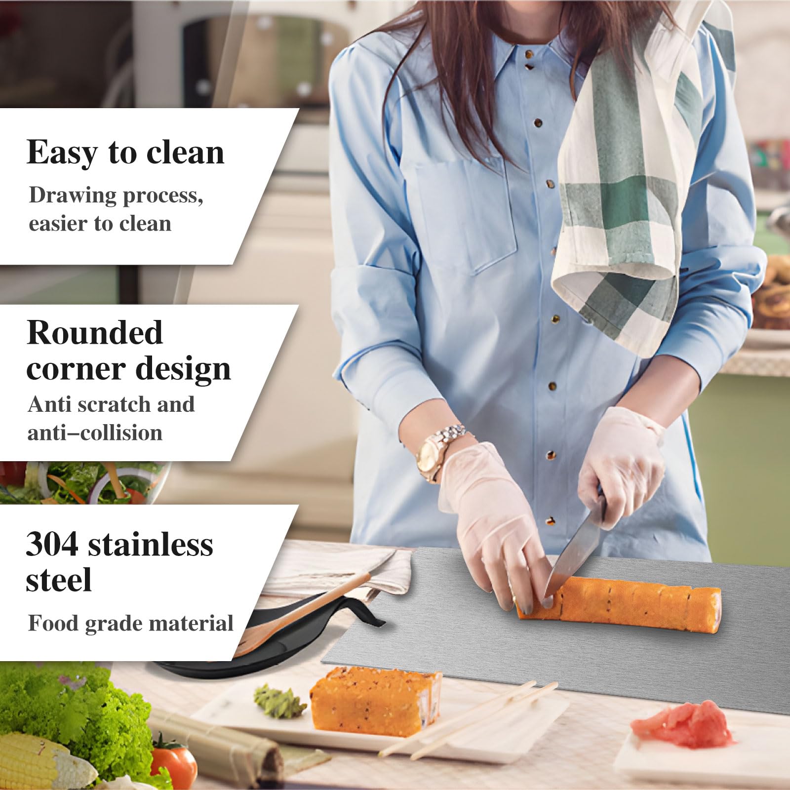 Stainless Steel Kitchen Cutting Board, 304 Stainless Steel, Double-Sided for Separation, Baking and Pizza Making (15.7×27.5×0.06")