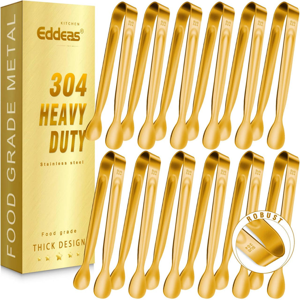 12PCS Mini Tongs For Serving, 2 Sizes 6 & 4 Inch Ice Tongs Mini Gold Sugar Stainless Steel Tong, Small Kitchen Tiny Food Tongs for Appetizers,Tea Party, Coffee Bar,Desserts & Ice Bucket