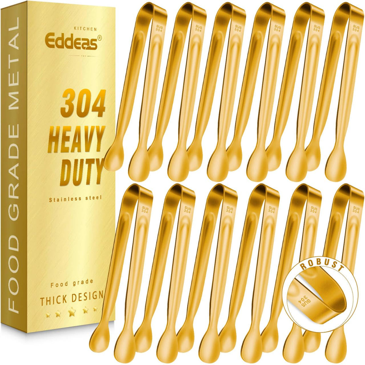 12PCS Mini Tongs For Serving, 2 Sizes 6 & 4 Inch Ice Tongs Mini Gold Sugar Stainless Steel Tong, Small Kitchen Tiny Food Tongs for Appetizers,Tea Party, Coffee Bar,Desserts & Ice Bucket