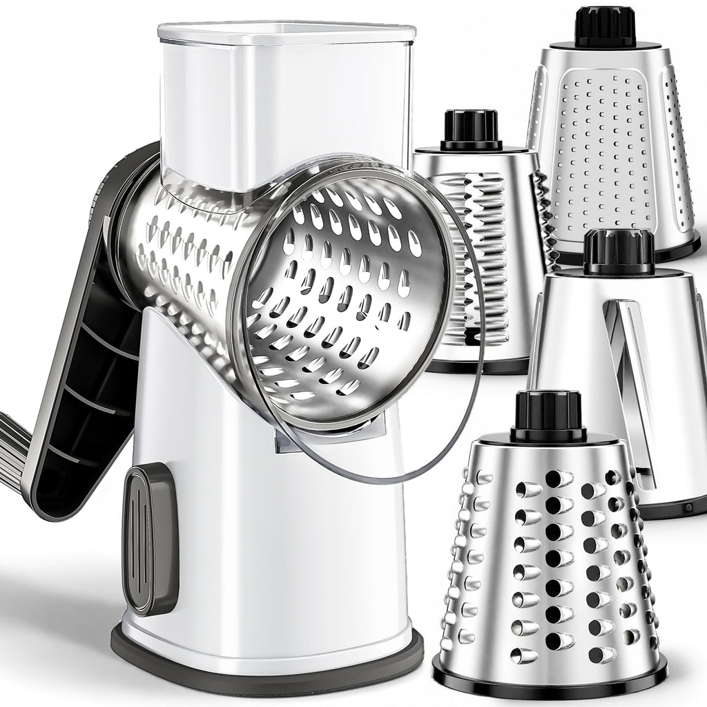 Weltonhm 4 in 1 Large Cheese Grater Hand Crank Rotary (White 4 Graters)