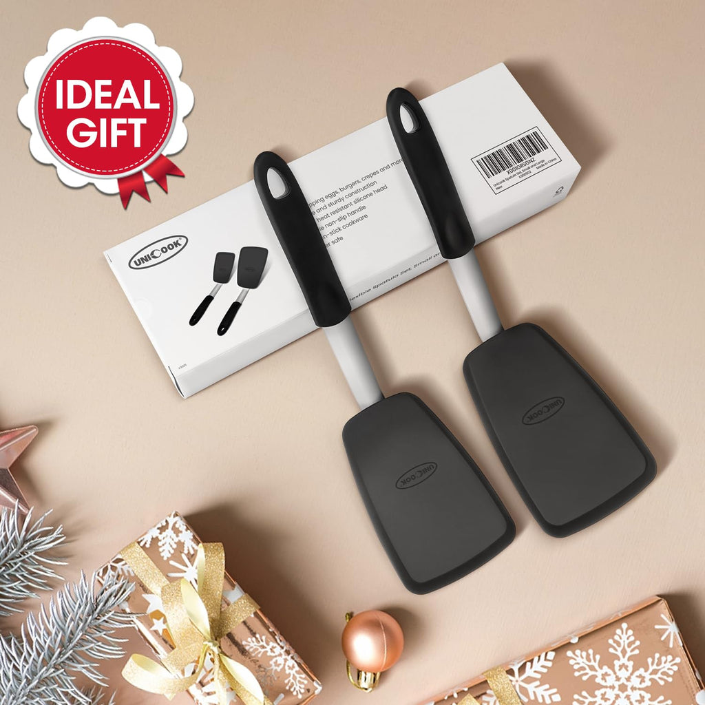 Unicook 2-Piece Silicone Spatula Turner Set for Everyday Cooking, Black