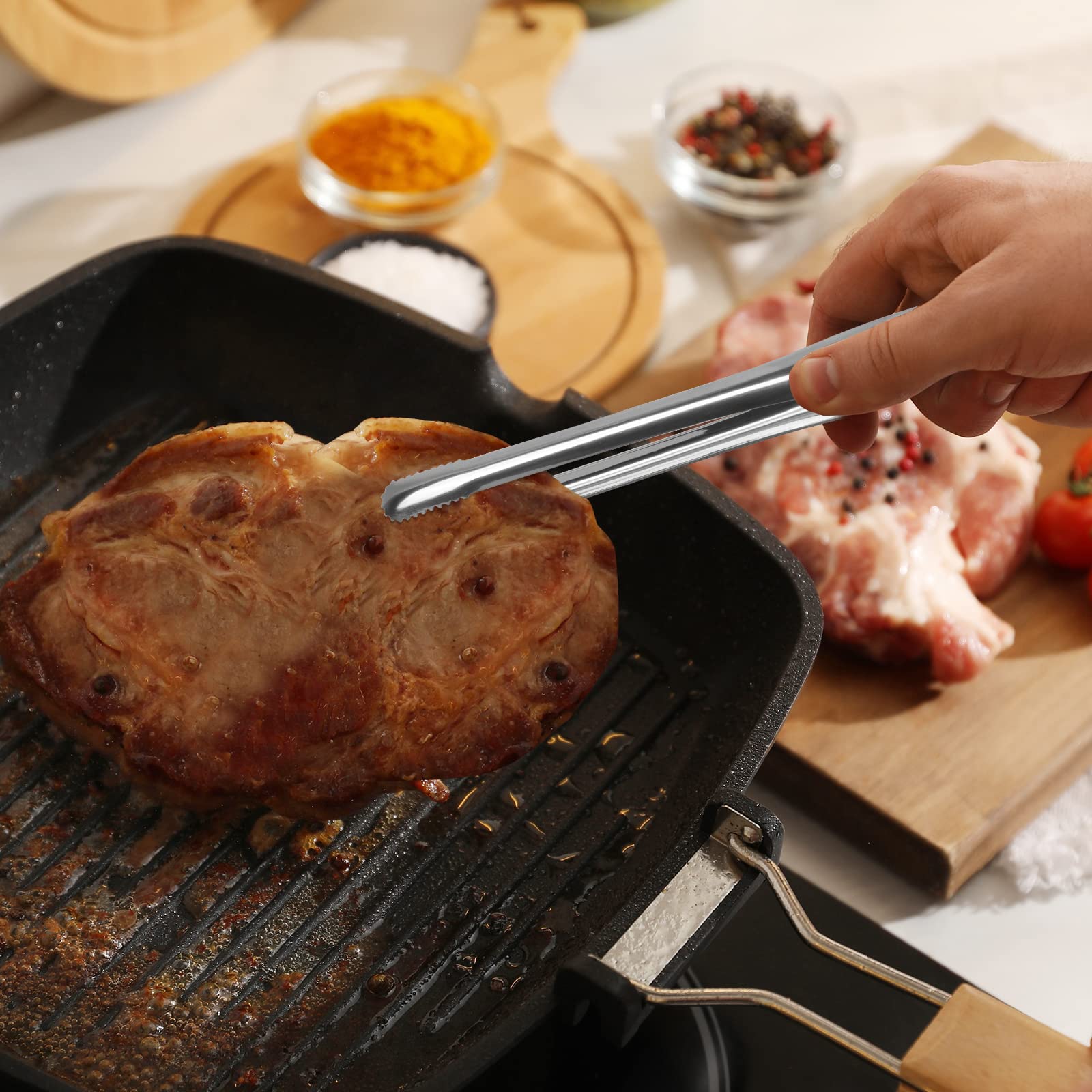 Serving Tongs Kitchen Tongs,Buffet Tongs, Stainless Steel Food Tong Serving Tong,small tongs 8 Pack(Sliver 7 Inch)