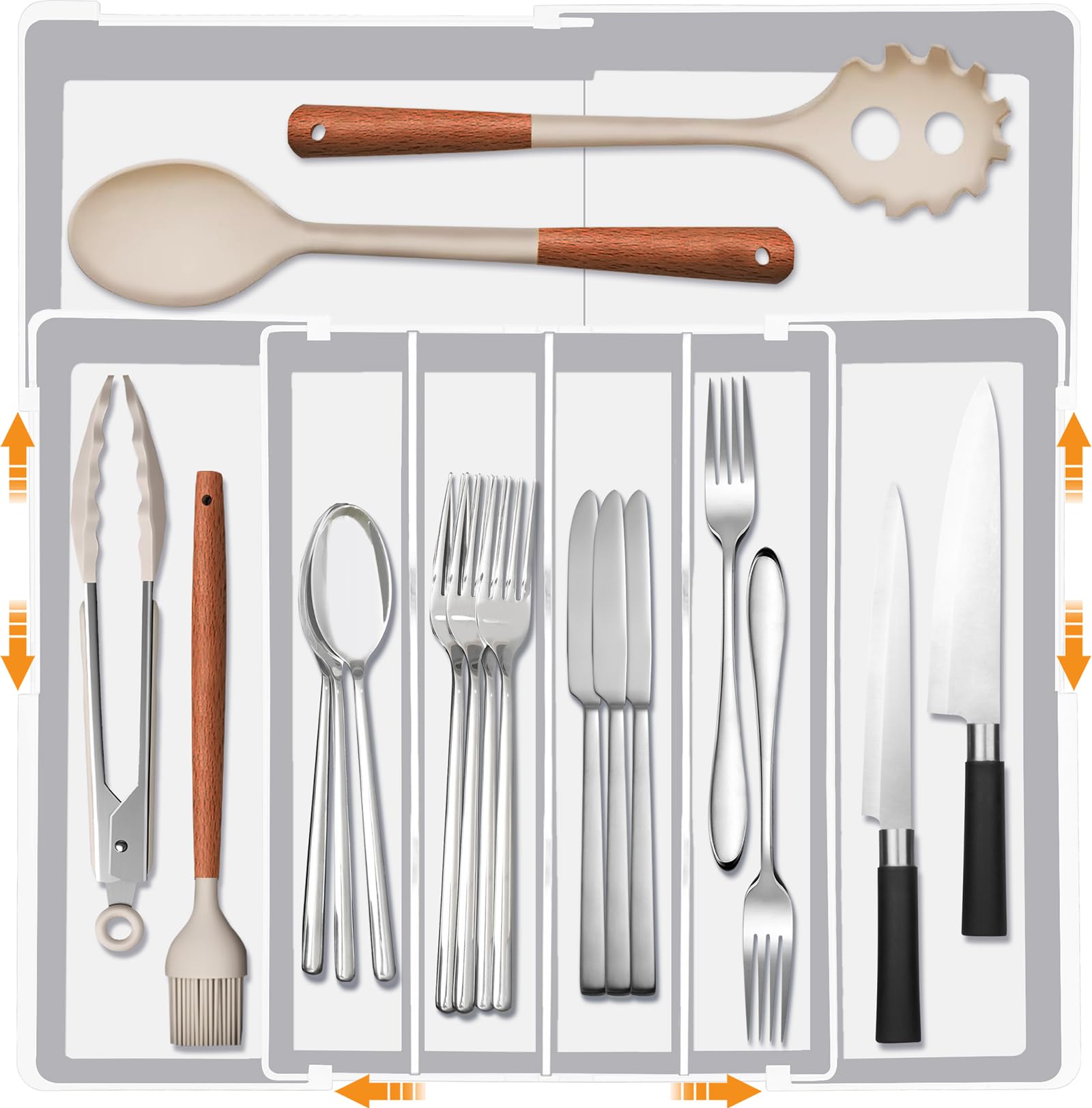 Homecor Silverware Drawer Organizer - Expandable Drawer Organizer for Kitchen, Utensil Holder BPA Free Flatware and Cutlery Tray for Spoons Forks Knives, Plastic Kitchen Organizer and Storage, White