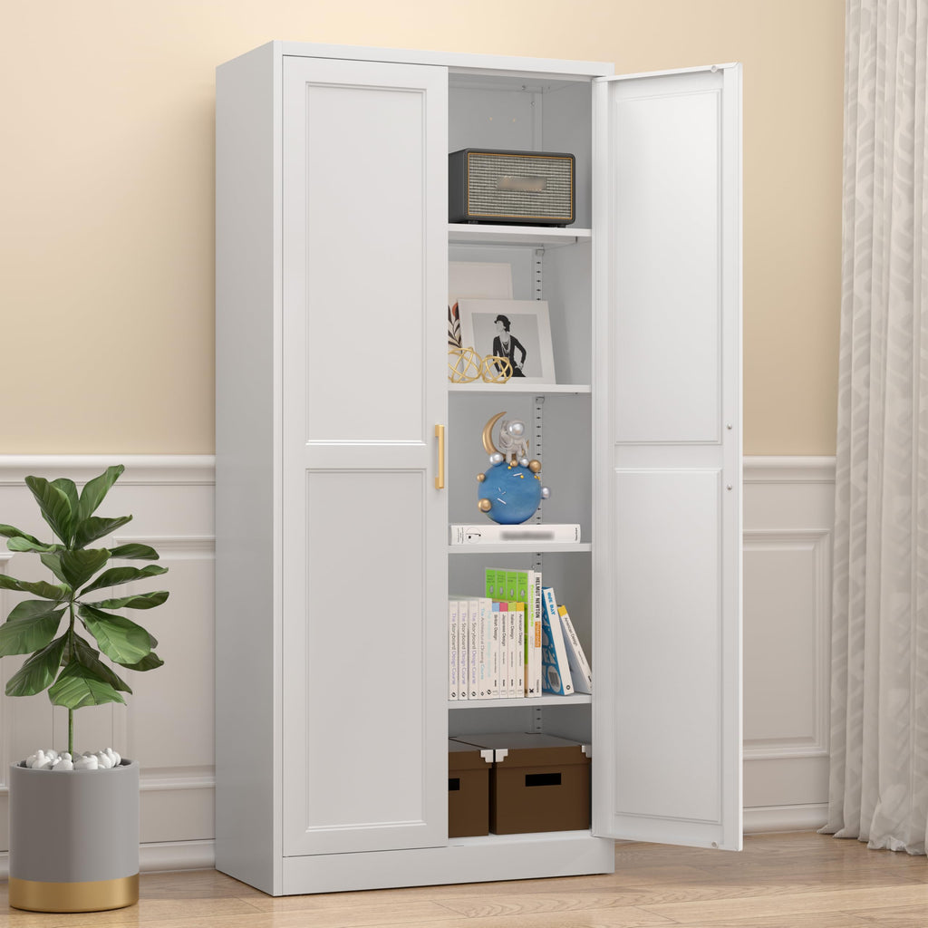 MetalMax 71" Tall Metal Storage Cabinet, Kitchen Pantry Storage Cabinets with Doors and 4 Shelves, White Pantry Cabinet, Utility Kitchen Cupboard, Large Steel Cabinets for Dining, Office, Living Room