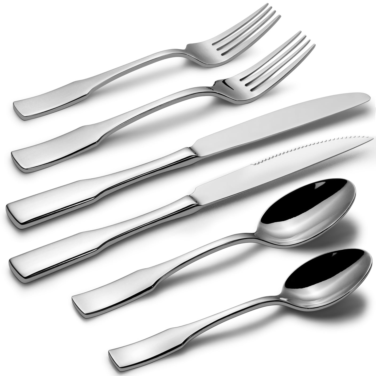 Alata Kate 36-Piece Silverware Set with Steak Knife, Stainless Steel Flatware Set Service for 6, Mirror Polished Cutlery Set Dishwasher Safe