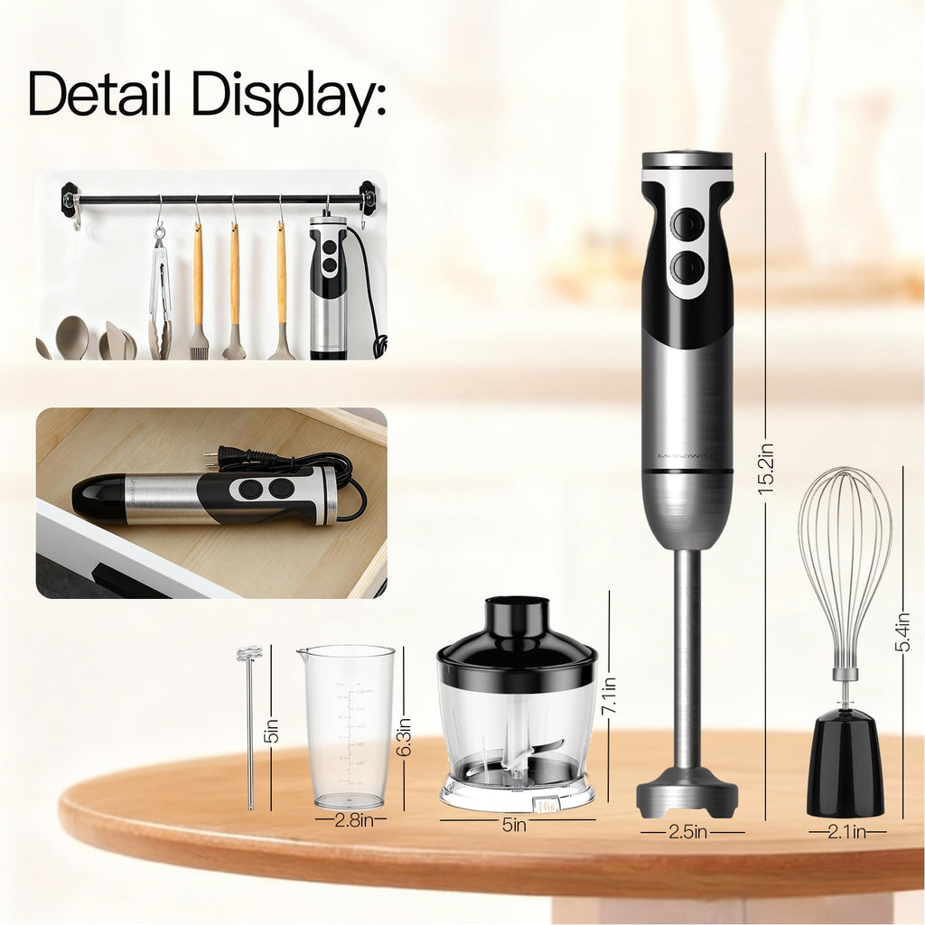 MEGAWISE 1000W Hand Blender,Multi-Attachment Immersion Blender with Chopper