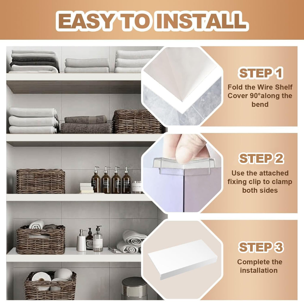 5 PCS Wire Shelf Covers PVC 24x16x3 inch for Pantry (Light Luxury White)