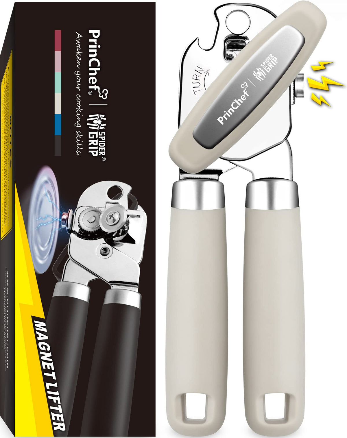 PrinChef Can Opener Manual, Can Tin Bottle Opener with Magnet - No-Trouble-Lid-Lift, Handheld Can Opener Smooth Edge with Sharp Blade, Heavy Duty and Easy to Use, for Seniors with Arthritis, Red
