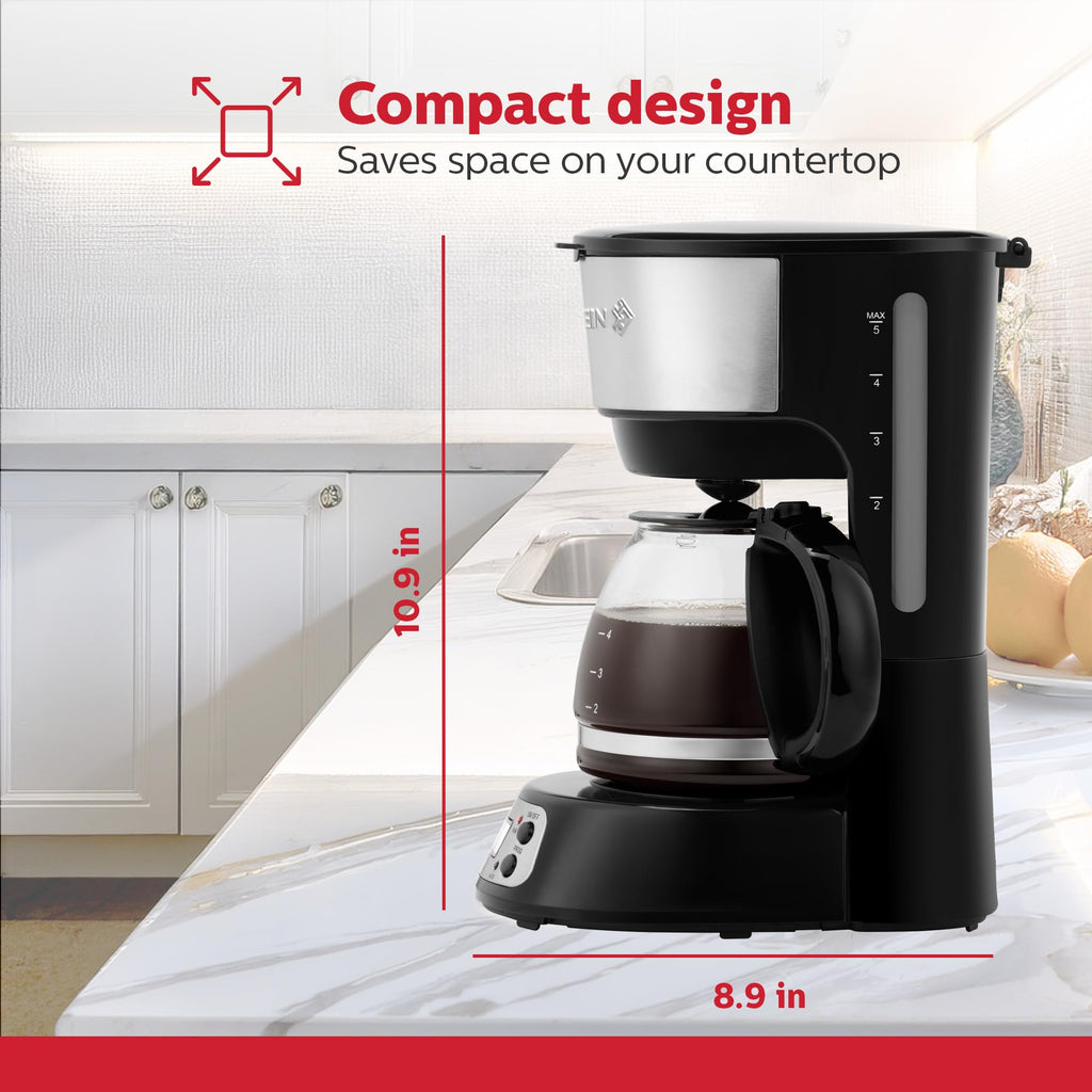 Holstein Housewares 5-Cup Programmable Coffee Maker, 25oz Drip Coffee Machine with Auto Brew Timer, Pause & Serve, Compact Design – Perfect for Home, Office & Dorm Use, Black