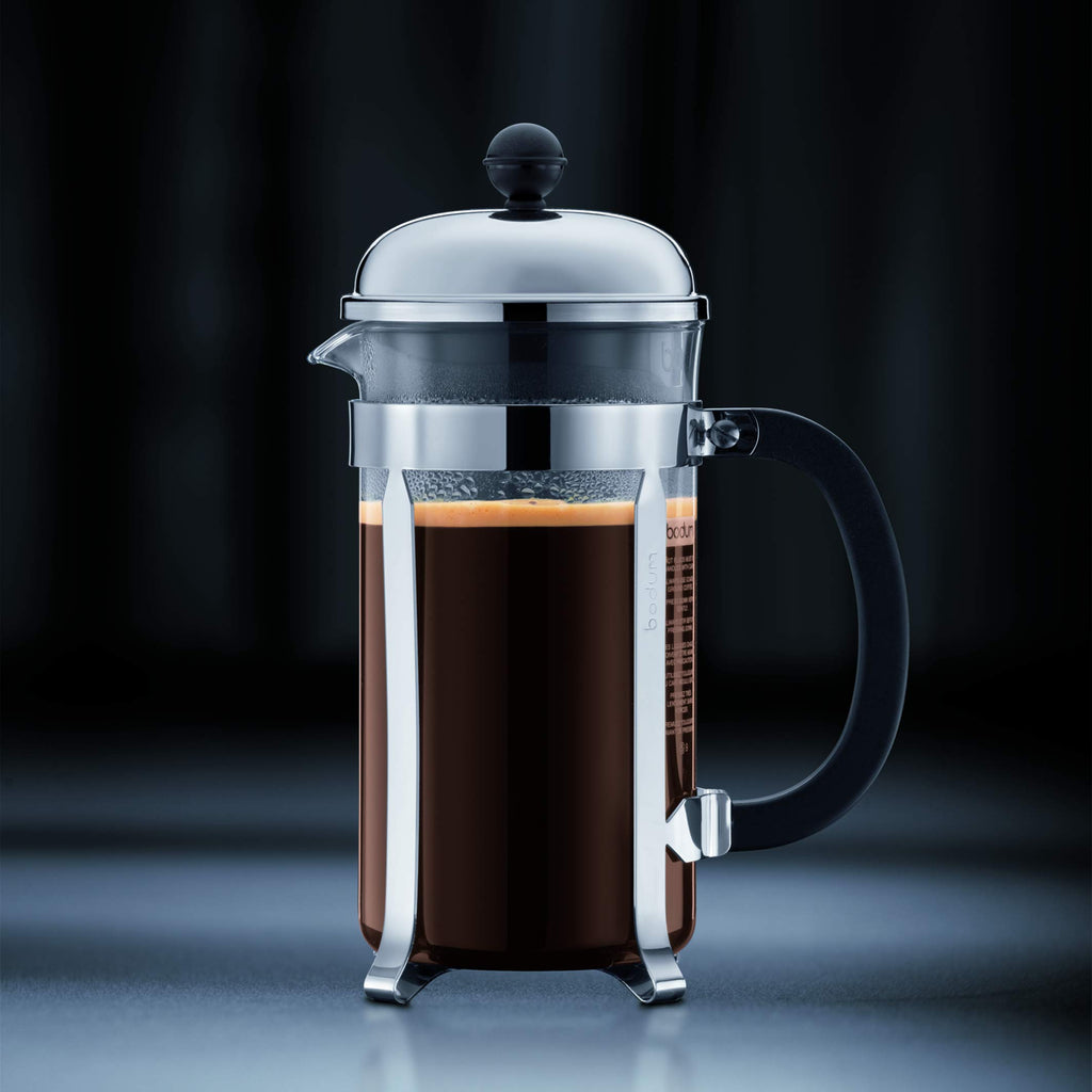 Bodum 34oz Chambord French Press Coffee Maker, High-Heat Borosilicate Glass, Brushed Stainless Steel – Made in Portugal