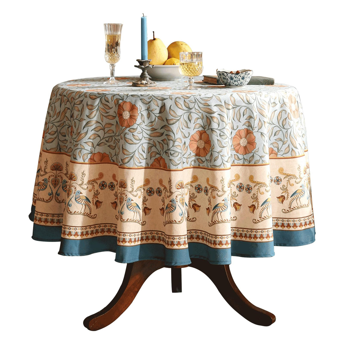 patdrea Vintage French Linen Tablecloth,Round,Diameter 55"-Wensel