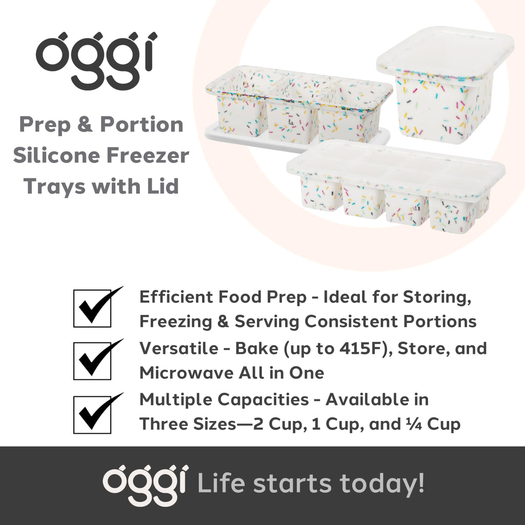OGGI Prep & Portion Silicone Freezer Trays with Lid - Freezer Molds for Food, Ice Cube Tray, Food Prep Containers, Freezer Storage Containers, for Soup, Smoothie Cubes, Sauce, Broth, Leftovers - 1 Cup