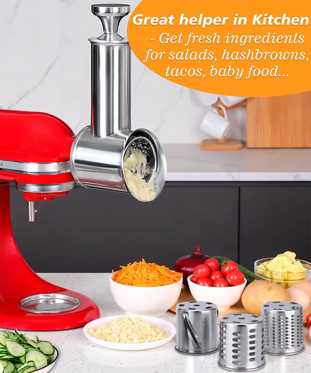 FavroKit Fresh Prep. Cheese Grater Attachment for KitchenAid Stand Mixers