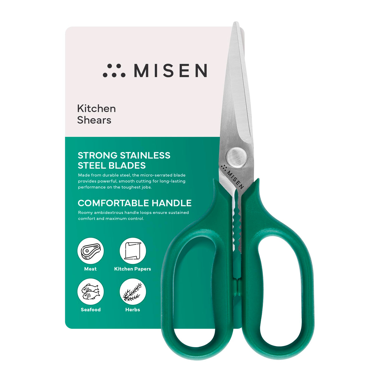 Misen Heavy Duty Kitchen Shears - Stainless Steel, Versatile and Easy Clean Scissors for Meat, Herbs and Veggies - Ambidextrous Comfort Handle - Professional Grade - Black