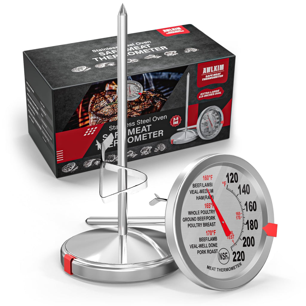 AWLKIM 2 Pack Analog Meat Thermometer Oven Safe Dial No Battery