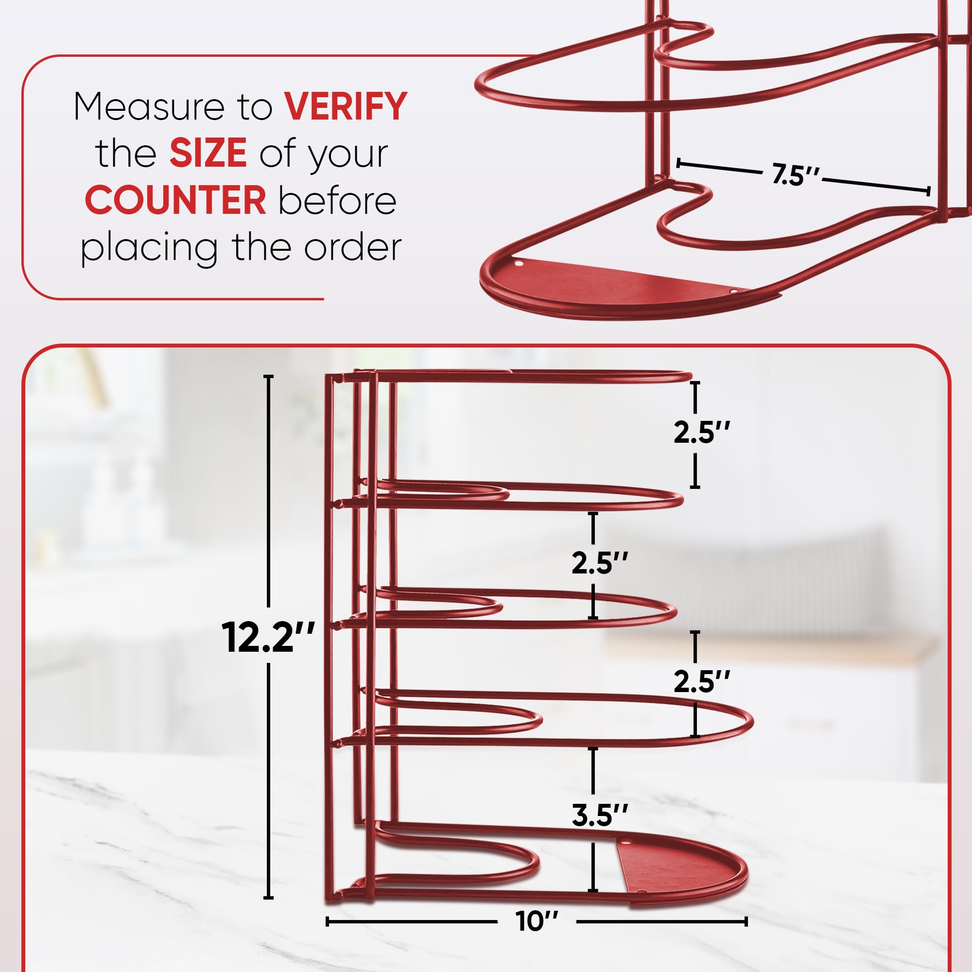 Extreme Matters Heavy-Duty Pots and Pans Organizer | 5-Tier Cookware & Lid Storage Rack | Free-Standing or Wall-Mount | Kitchen Organizer for Cast Iron Skillets, Pots, Frying Pans, Lids | Red