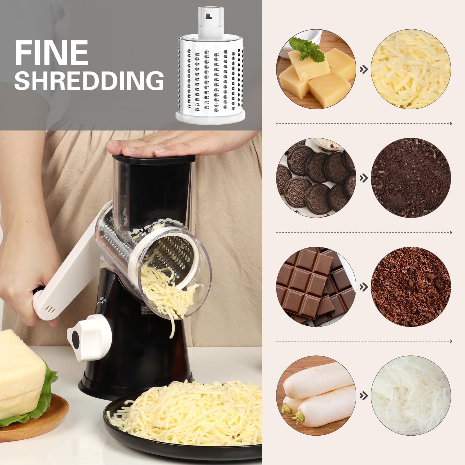 Cambom Rotary Cheese Grater Hand Crank Cheese Shredder, Black