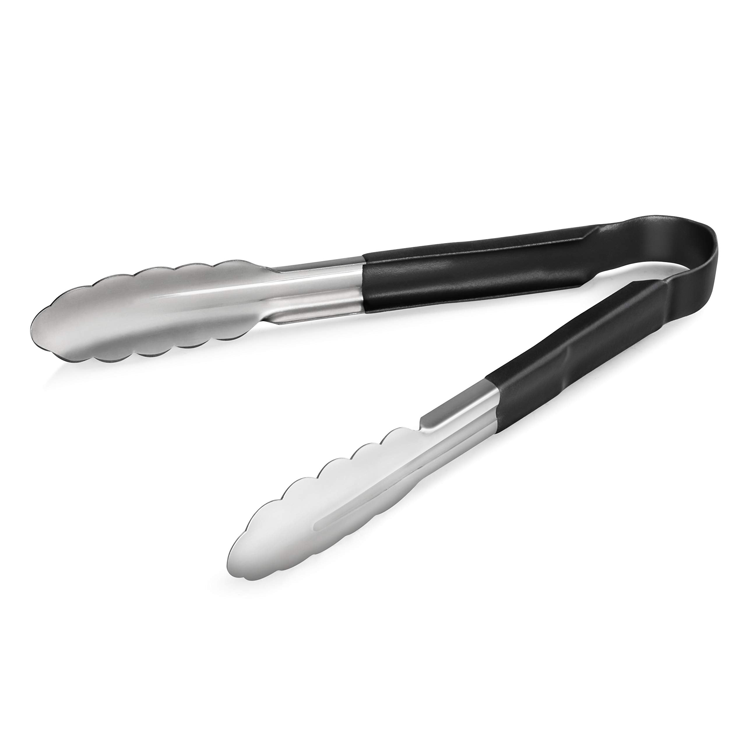 New Star Foodservice 35841 9-Inch Utility Spring Tongs, Stainless Steel, Vinyl Coated, Set of 12, Black