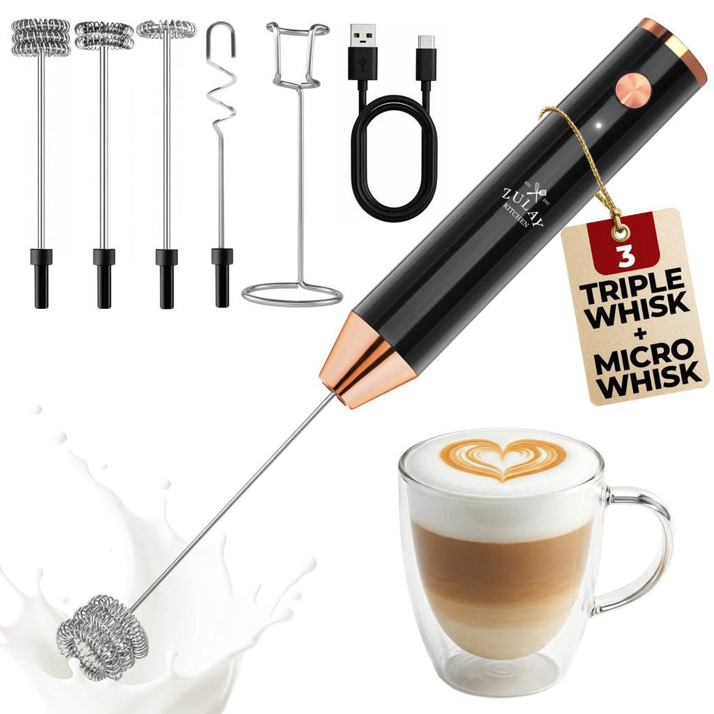 Zulay Kitchen Powerful Milk Frother Wand With Duracell Batteries - Ultra Fast Handheld Drink Mixer - Electric Whisk Foam Maker for Coffee, Lattes, Cappuccino & Matcha - Z1 Motor - Aqua