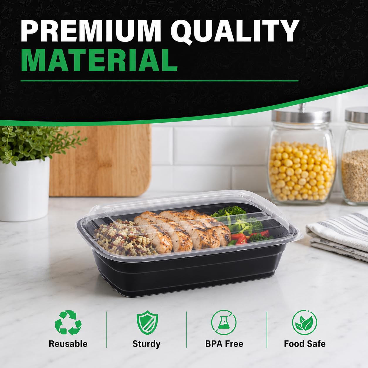 WUHUIXOZ Meal Prep Container, 50 Pack 32 oz Food Storage Containers with Lids, Disposable Bento Box Reusable Plastic Lunch Box, BPA Free Take-Out Box Microwave Dishwasher Freezer Safe