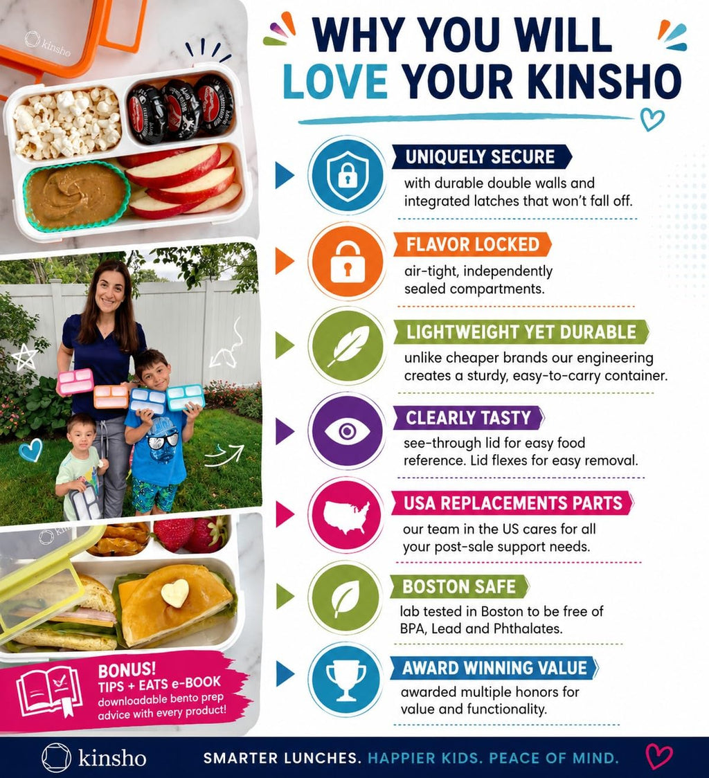 kinsho Bento Lunch Box, Ice Pack Insulated Bag & Utensils for Kids, Purple