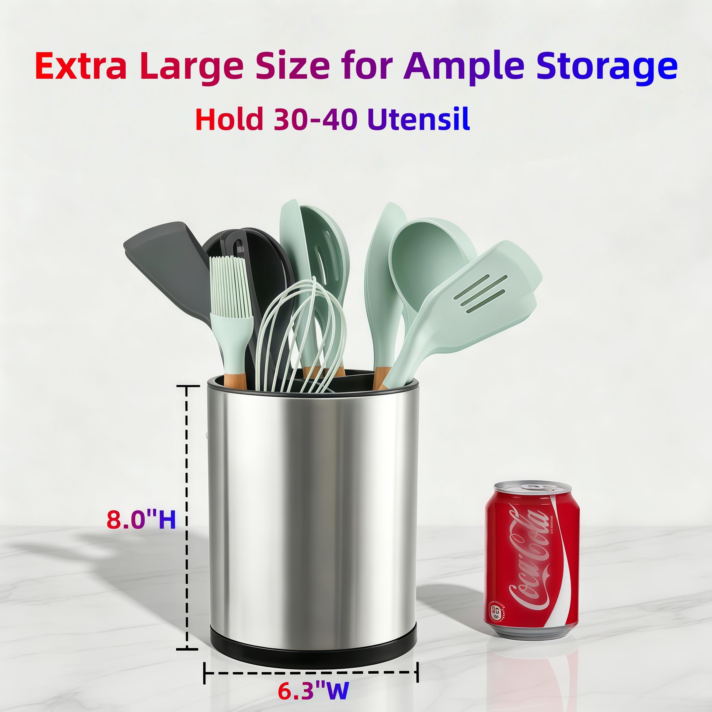 Utensil Holder,Large 360°Rotating Kitchen Utensil Holder For Counter