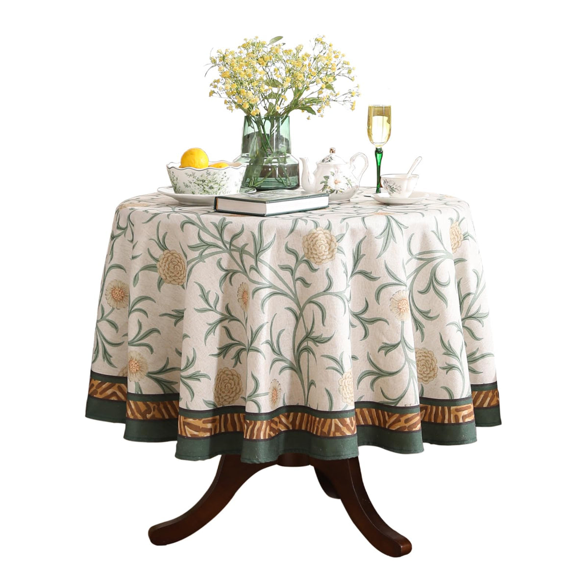 patdrea Vintage French Linen Tablecloth,Round,Diameter 67"-Wensel