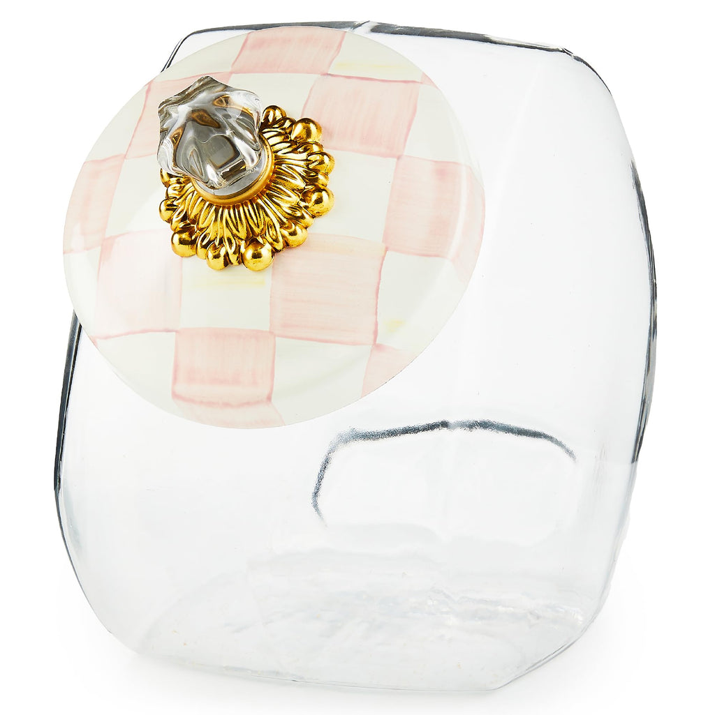 MACKENZIE-CHILDS Glass Cookie Jar with Lid, Gray-and-White Sterling Check