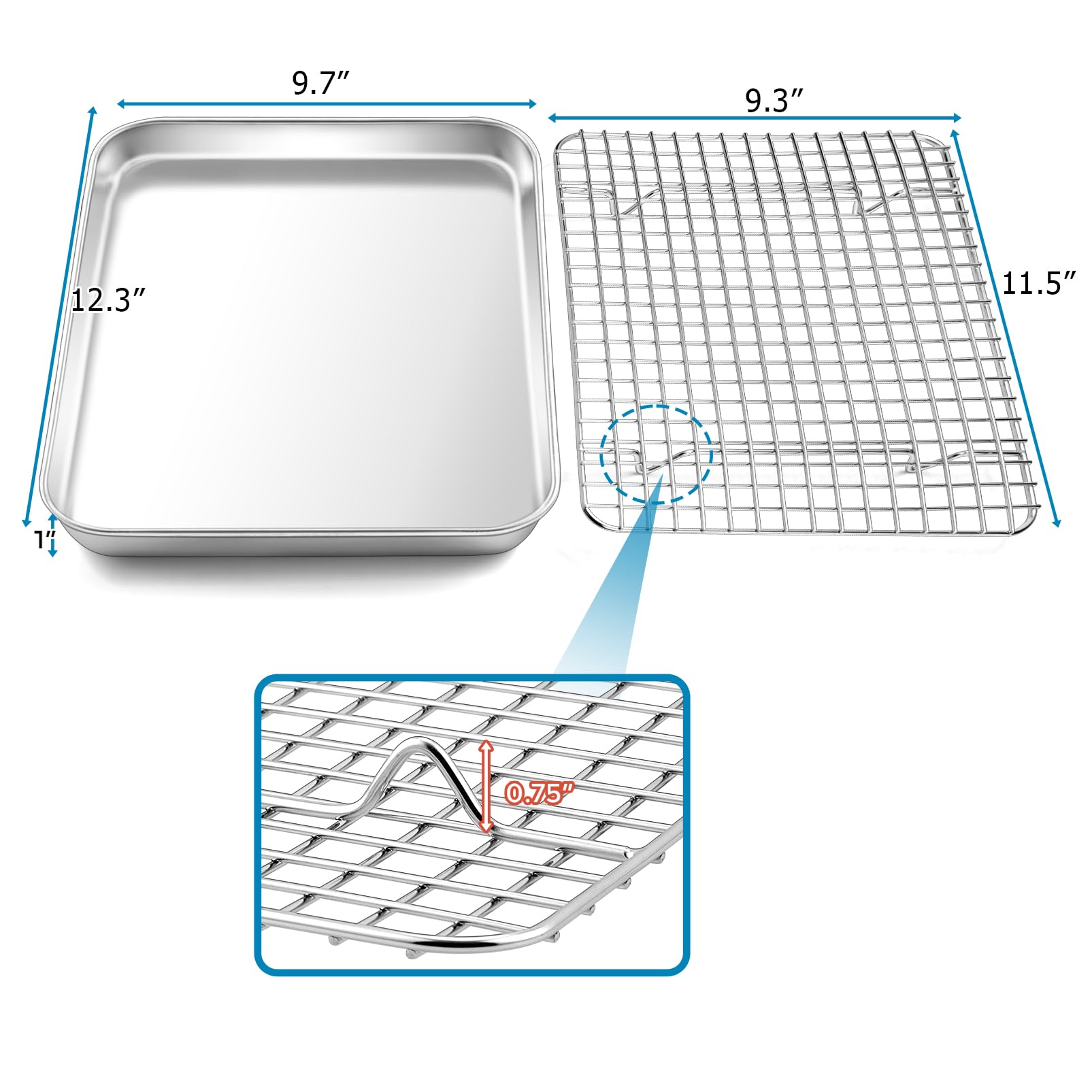 TeamFar Stainless Steel Baking Sheet with Wire Rack Set, 12.3"x9.7"x 1"