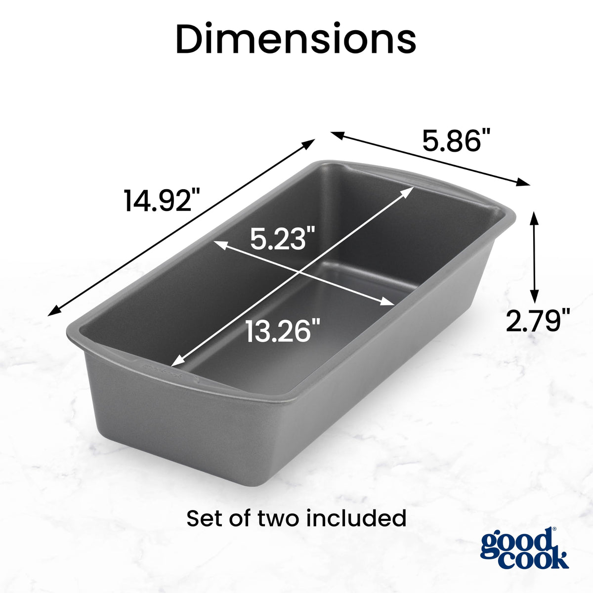 GoodCook Set of 2 Extra Large 13" x 5" Nonstick Steel Bread Loaf Pans, Gray - Set of Two Loaf Pans, Even Heat Distribution, Scratch-Resistant Nonstick Coating, Durable Construction, Easy to Clean