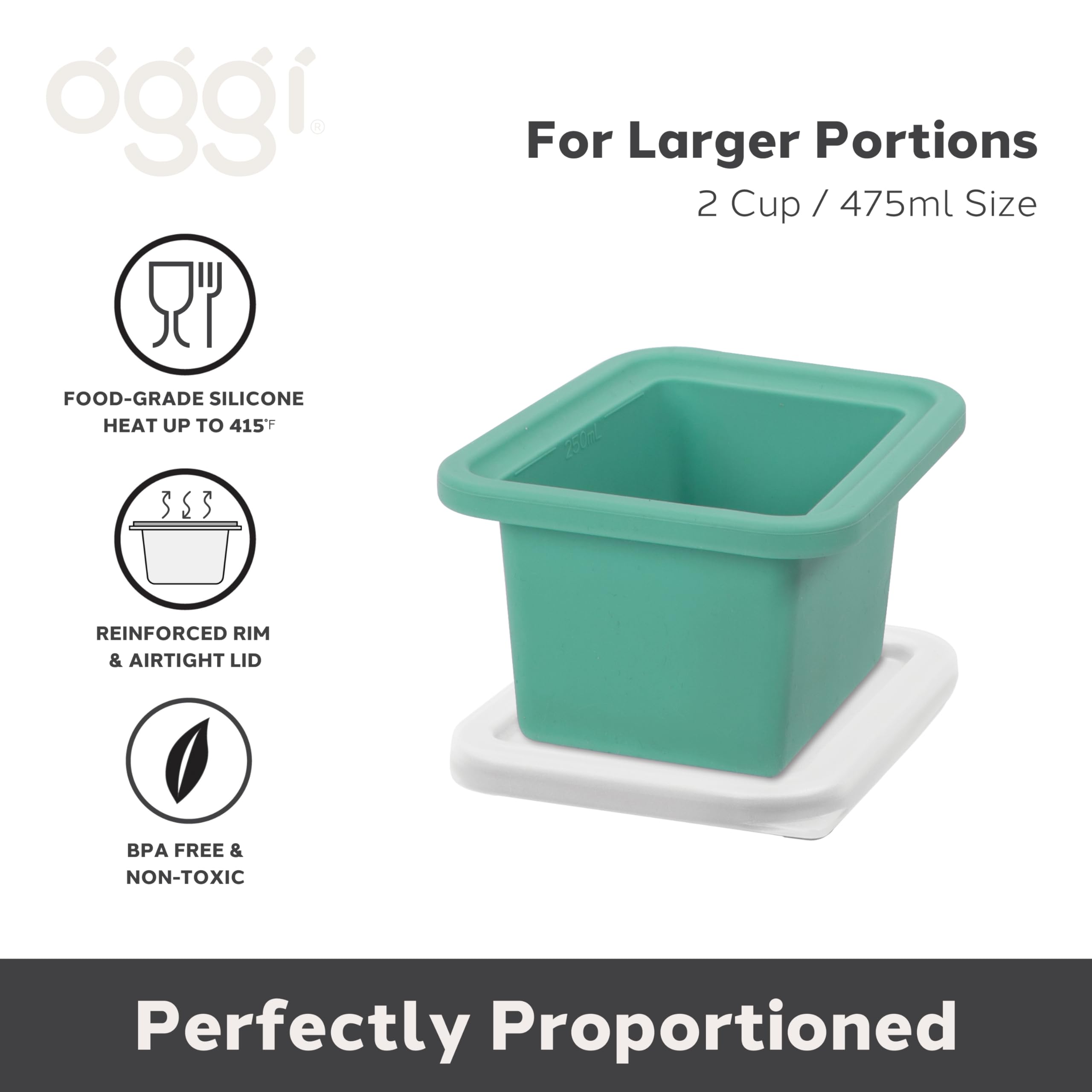OGGI Prep & Portion Silicone Freezer Trays with Lid - Freezer Molds for Food, Ice Cube Tray, Food Prep Containers, Freezer Storage Containers, for Soup, Smoothie Cubes, Broth, Leftovers - 2 Cup x2
